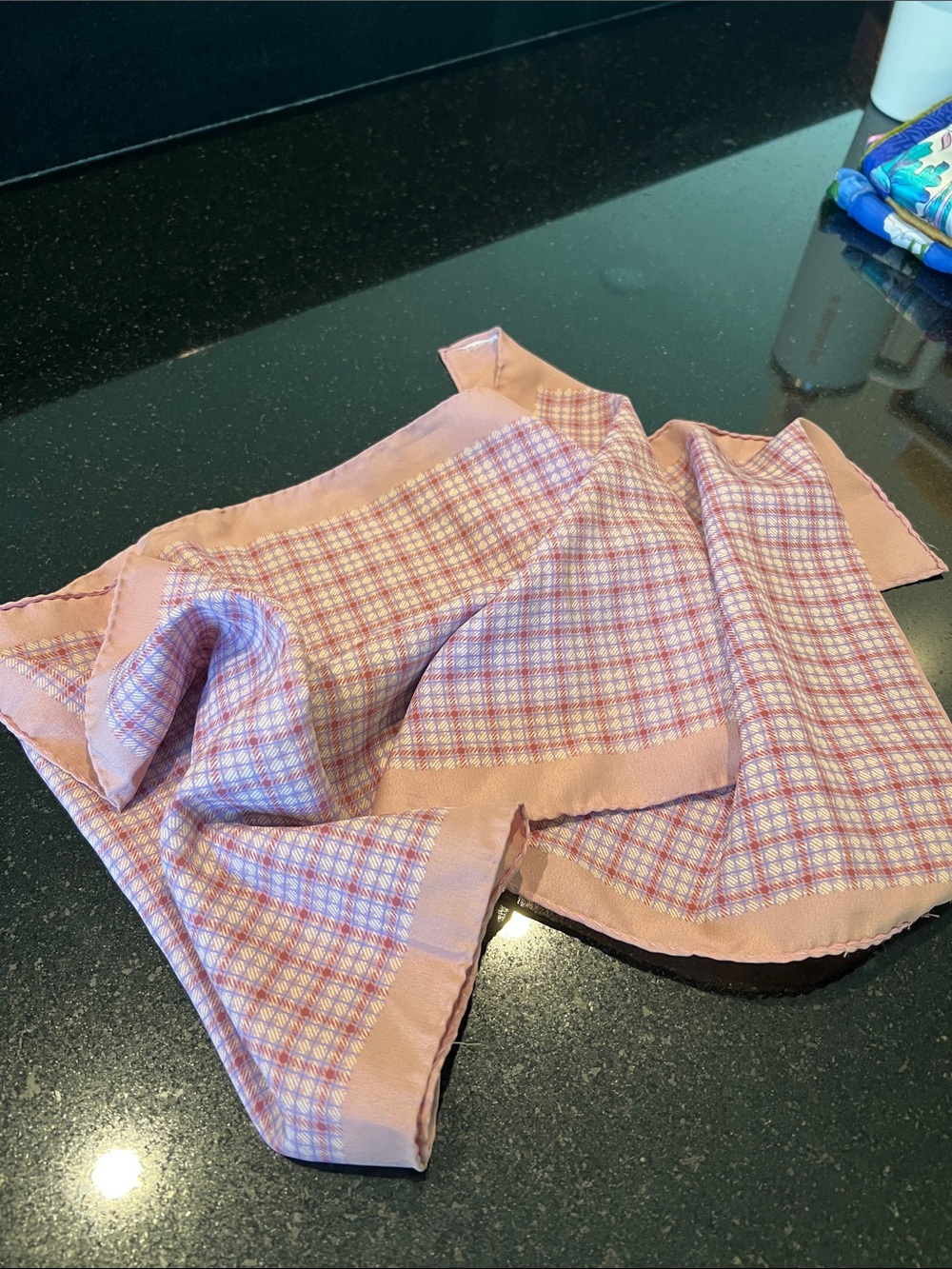 Vintage Pink Plaid Oblong Scarf 53.5” x 10.5” Preppy Lightweight Neck Scarf